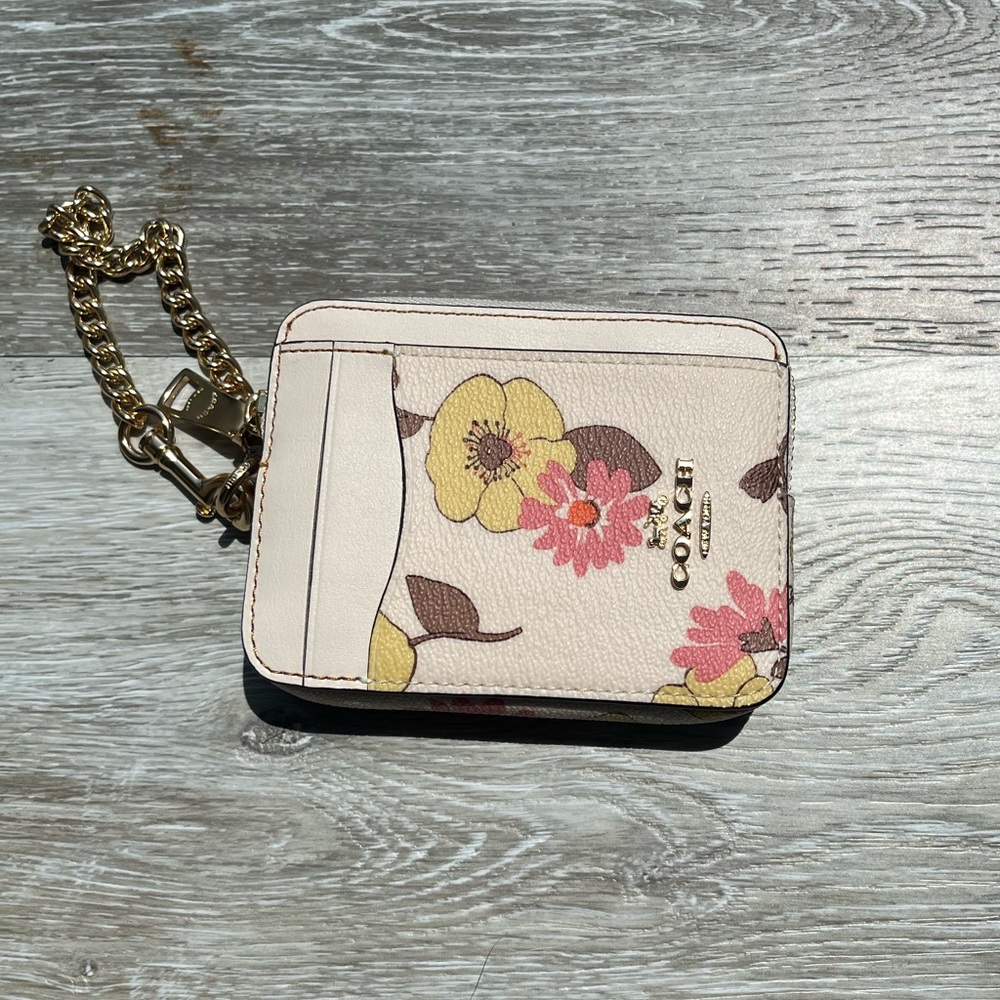 Coach zip card case with floral cluster print